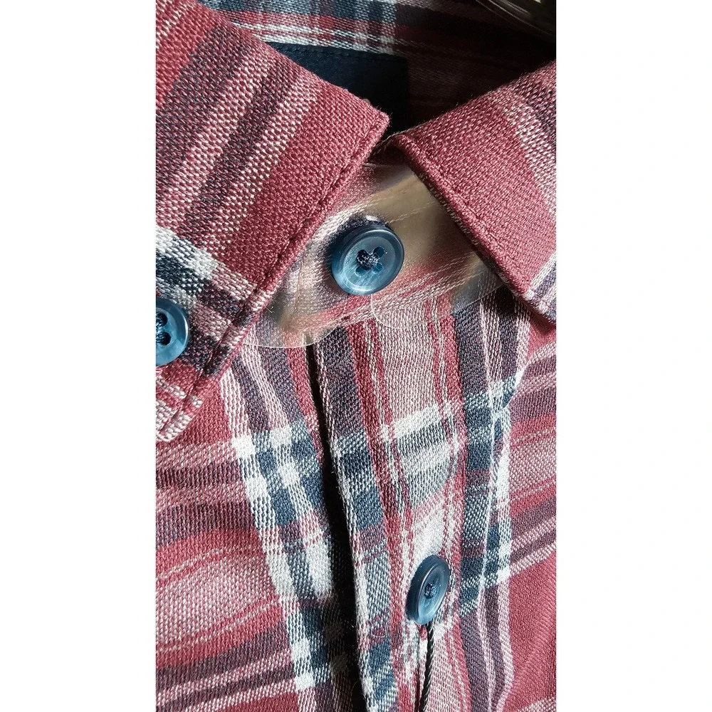 MIZZEN+MAIN City Flannel Twill Garnet Thomas Plaid Button-Down Shirt XL Trim NWT